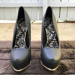 Black Platform Heels w/ Gold Trim